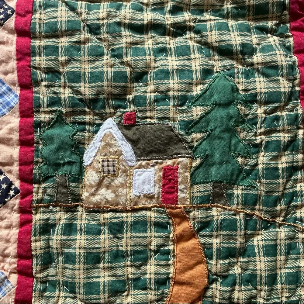 Vintage living quarters quilted table runner holiday multicolored plaid 68x14